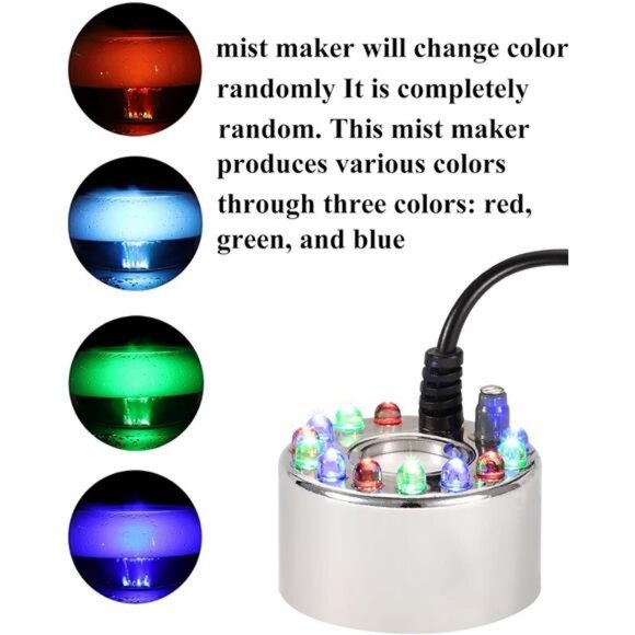 12 LED Ultrasonic Mist Maker with Splash Guard, Indoor Fountain Water Feature - Picture 6 of 7
